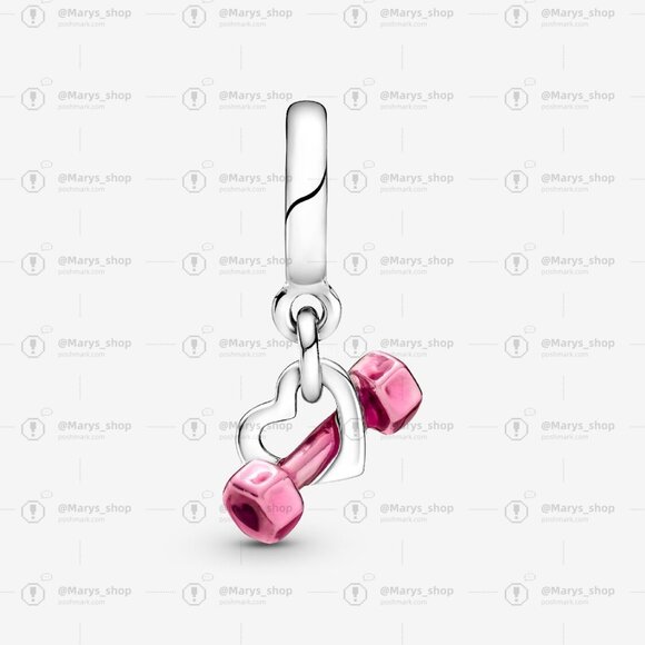 Pandora Dumbbell & Heart Dangle Charm - Picture 2 of 5